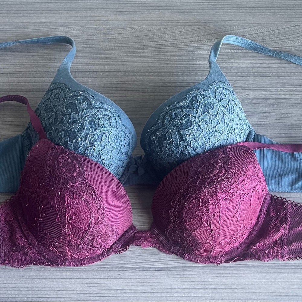 Bundle of 2 Victoria's Secret padded Angels bras size 34C | Blue & Purple Lace